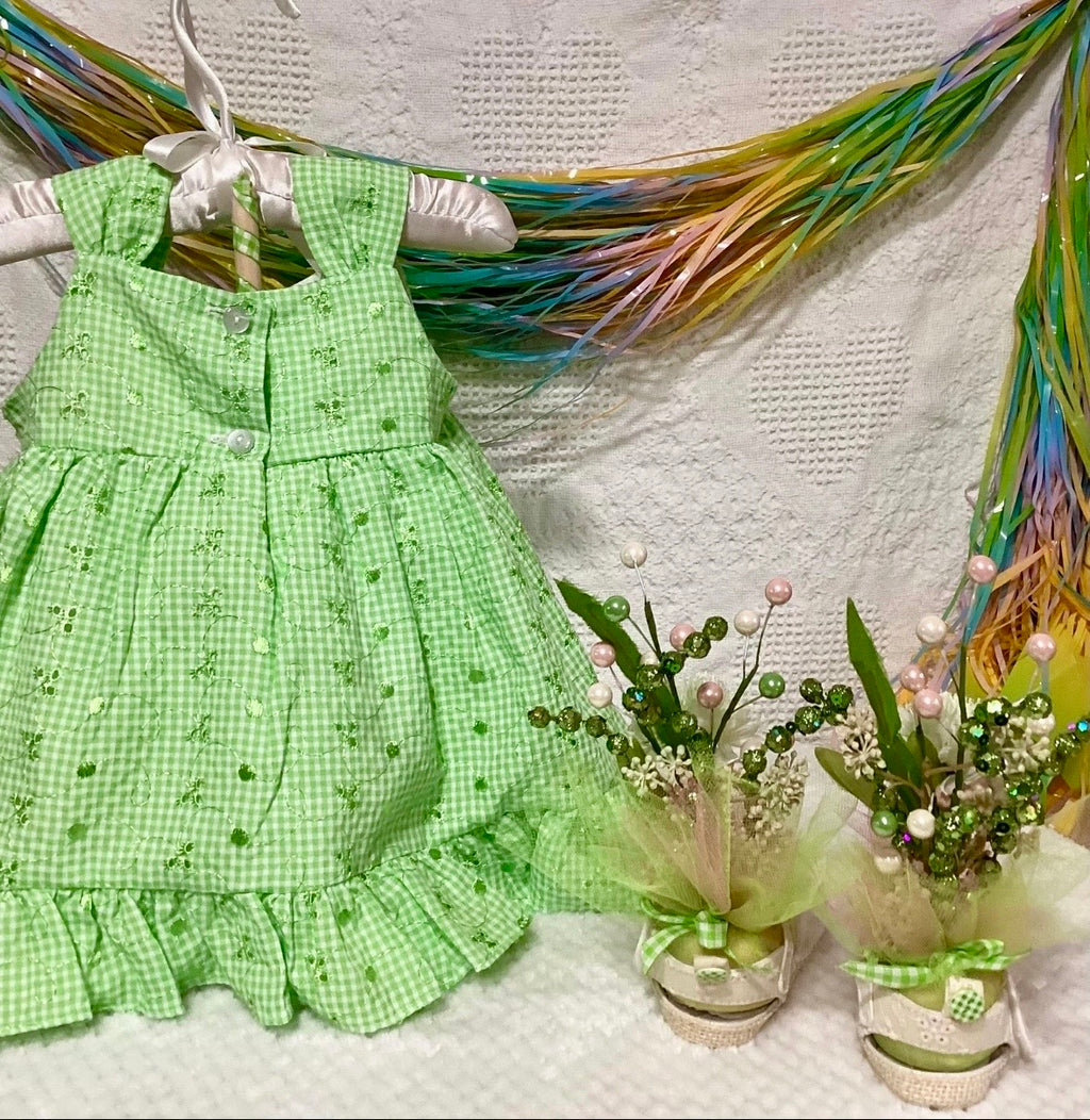 Green Gingham Baby Shower Dress Centerpiece | Handcrafted Keepsake Set