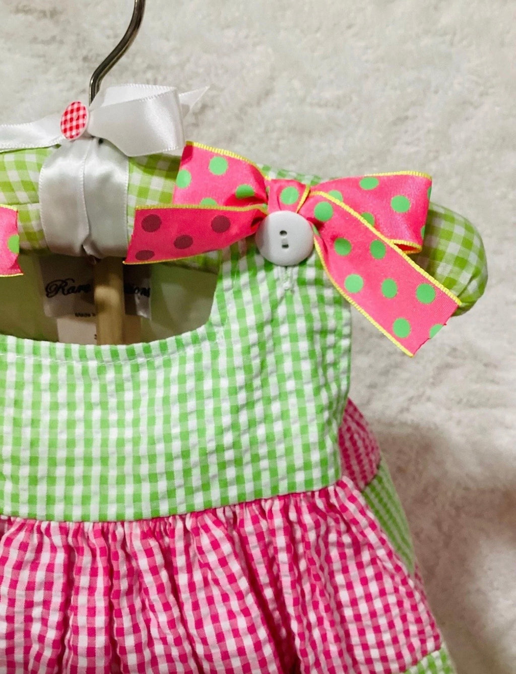 Pink & Green Gingham Baby Shower Dress Centerpiece | Infant Keepsake Outfit