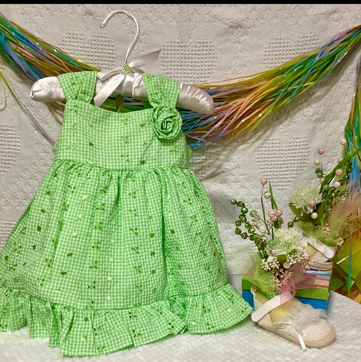 Green Gingham Baby Shower Dress Centerpiece | Handcrafted Keepsake Set
