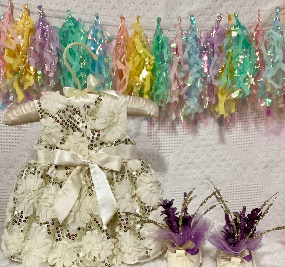 Gold Glam Baby Shower Dress Centerpiece | Girl Birthday Keepsake Outfit