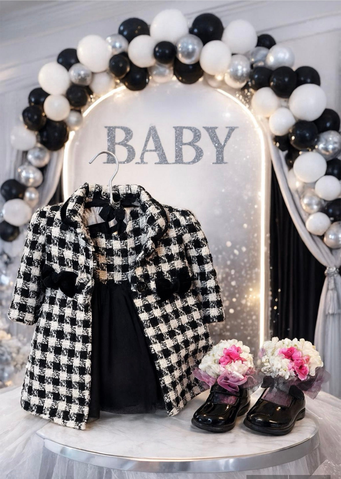 Elegant Baby Shower Dress Centerpiece | Sophisticated Girl Keepsake Outfit