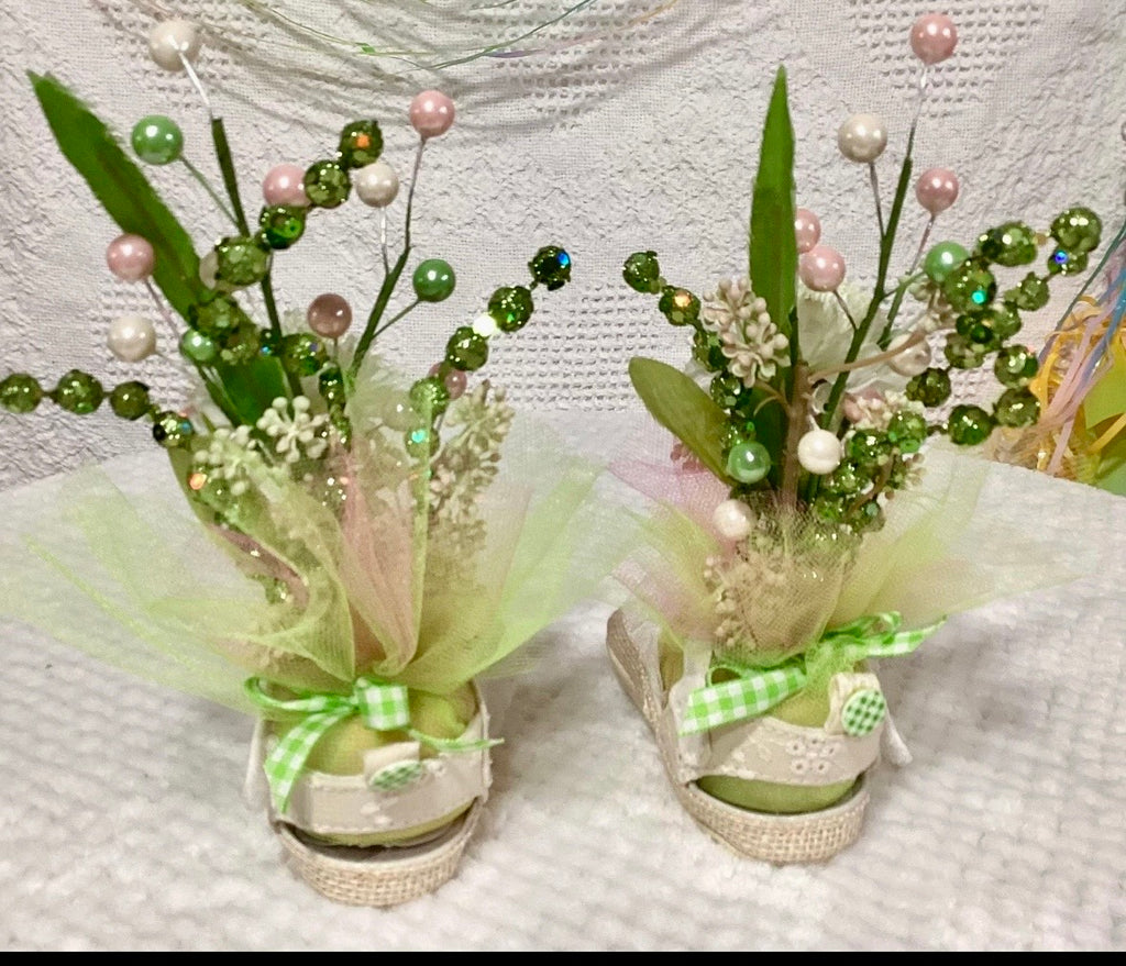 Green Gingham Baby Shower Dress Centerpiece | Handcrafted Keepsake Set