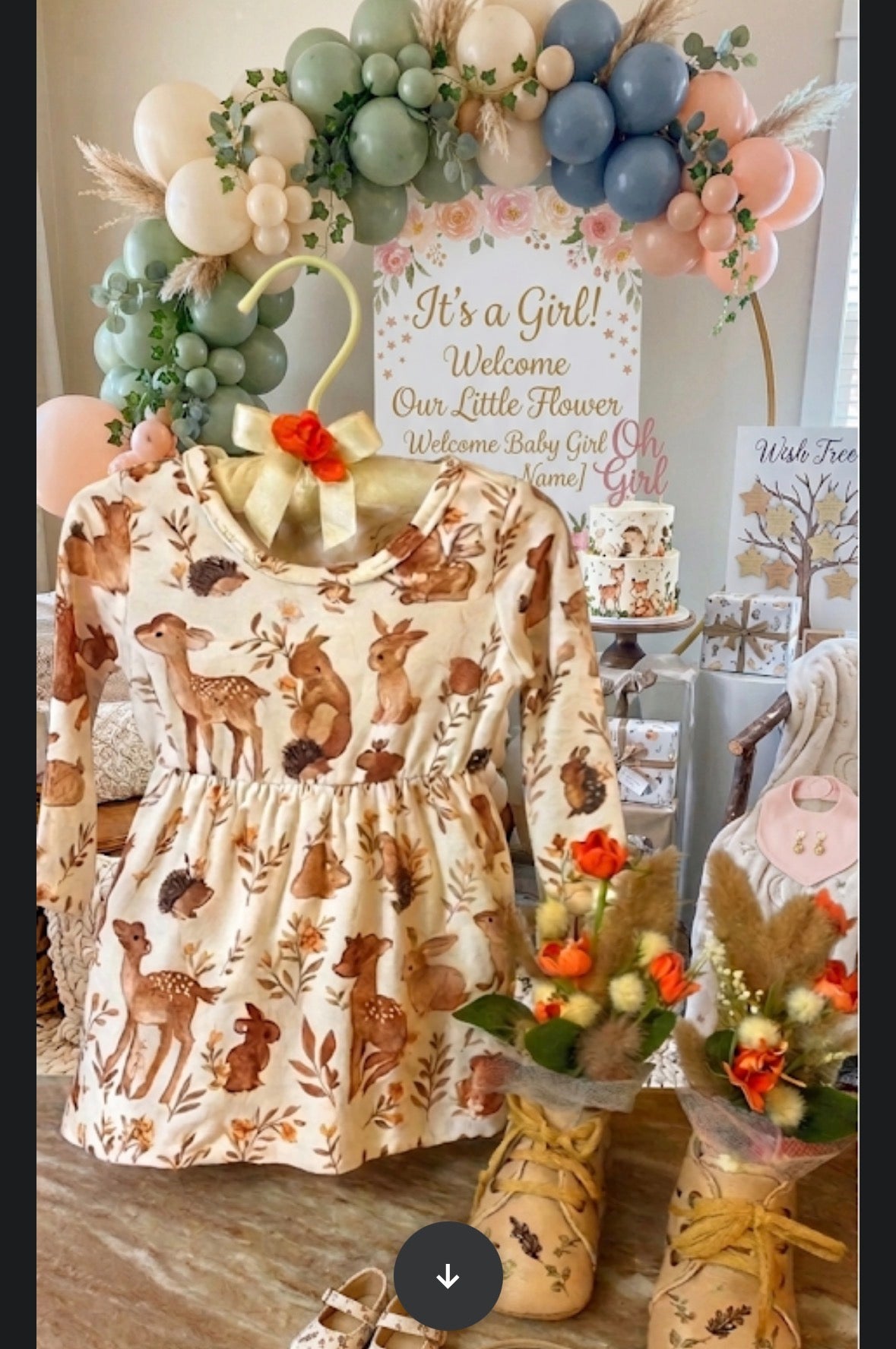 Woodland Baby Shower Dress Centerpiece | Fawn Girl Keepsake Shoe Set
