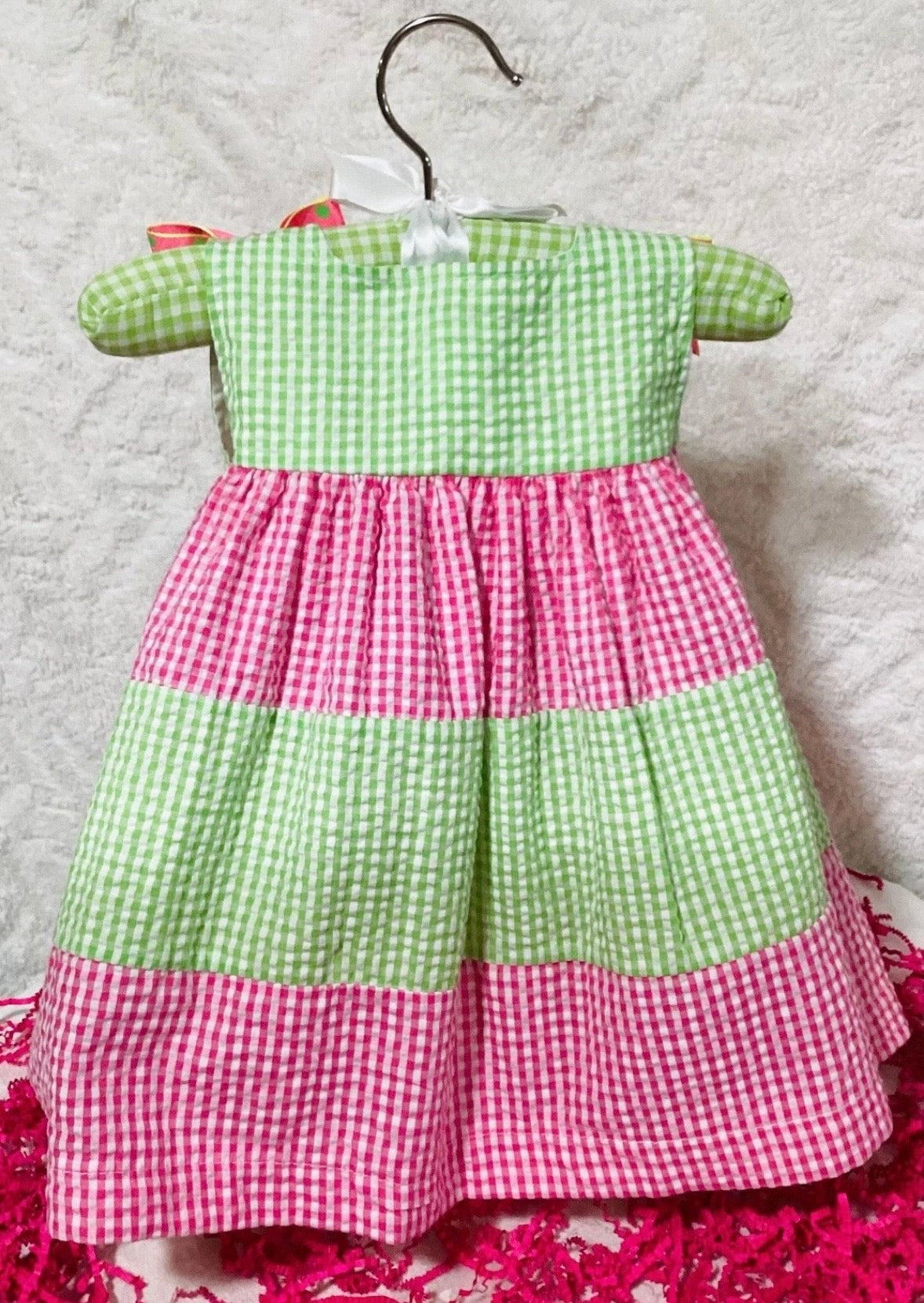 Pink & Green Gingham Baby Shower Dress Centerpiece | Infant Keepsake Outfit