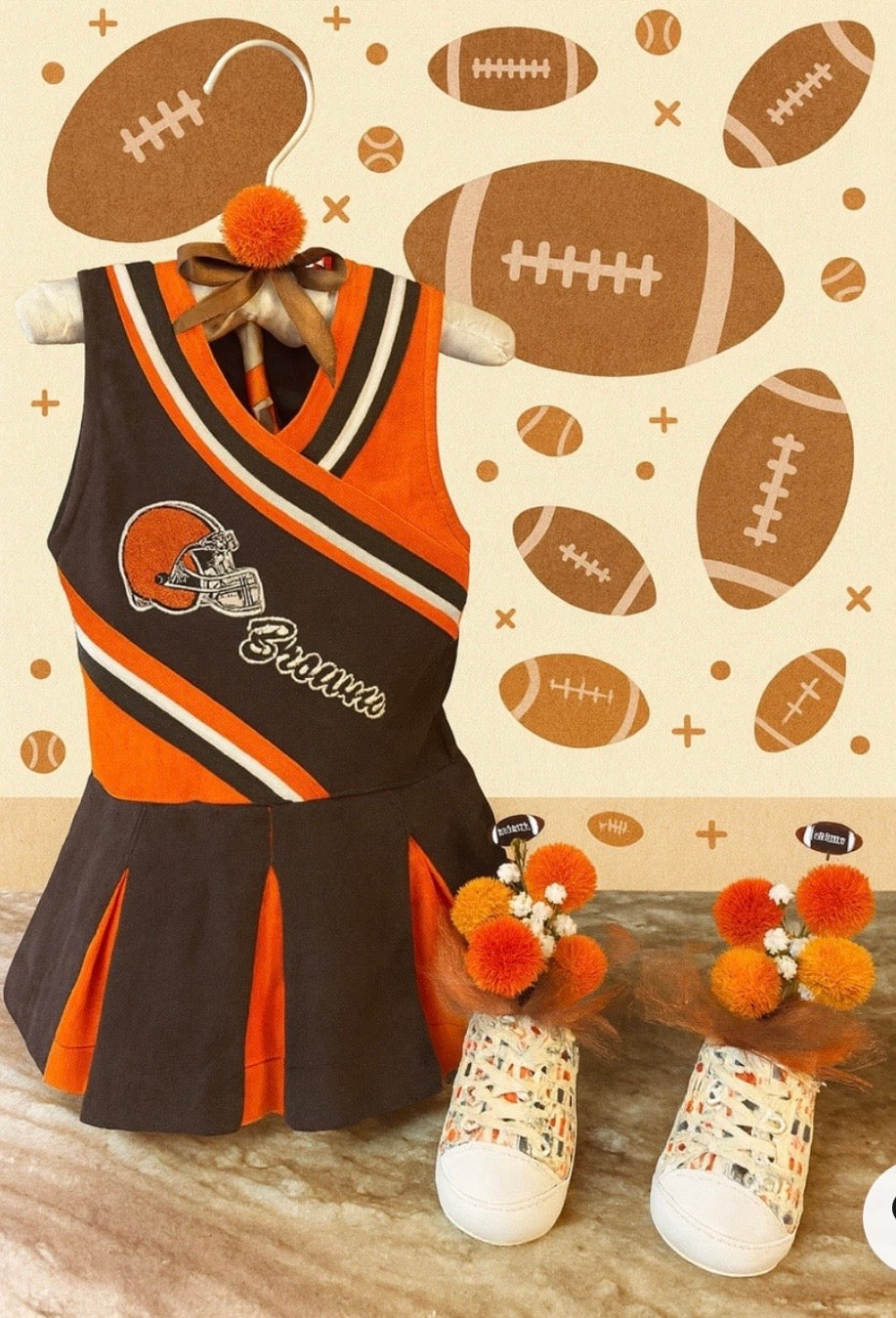 Browns Football Baby Shower Dress Centerpiece | Girl Birthday Keepsake