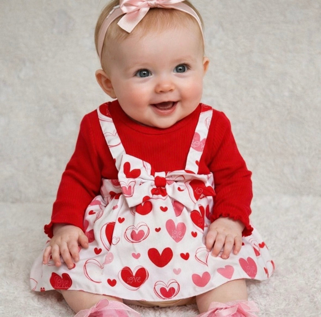 Valentine Baby Girl Dress Centerpiece | Heart Theme Keepsake Outfit