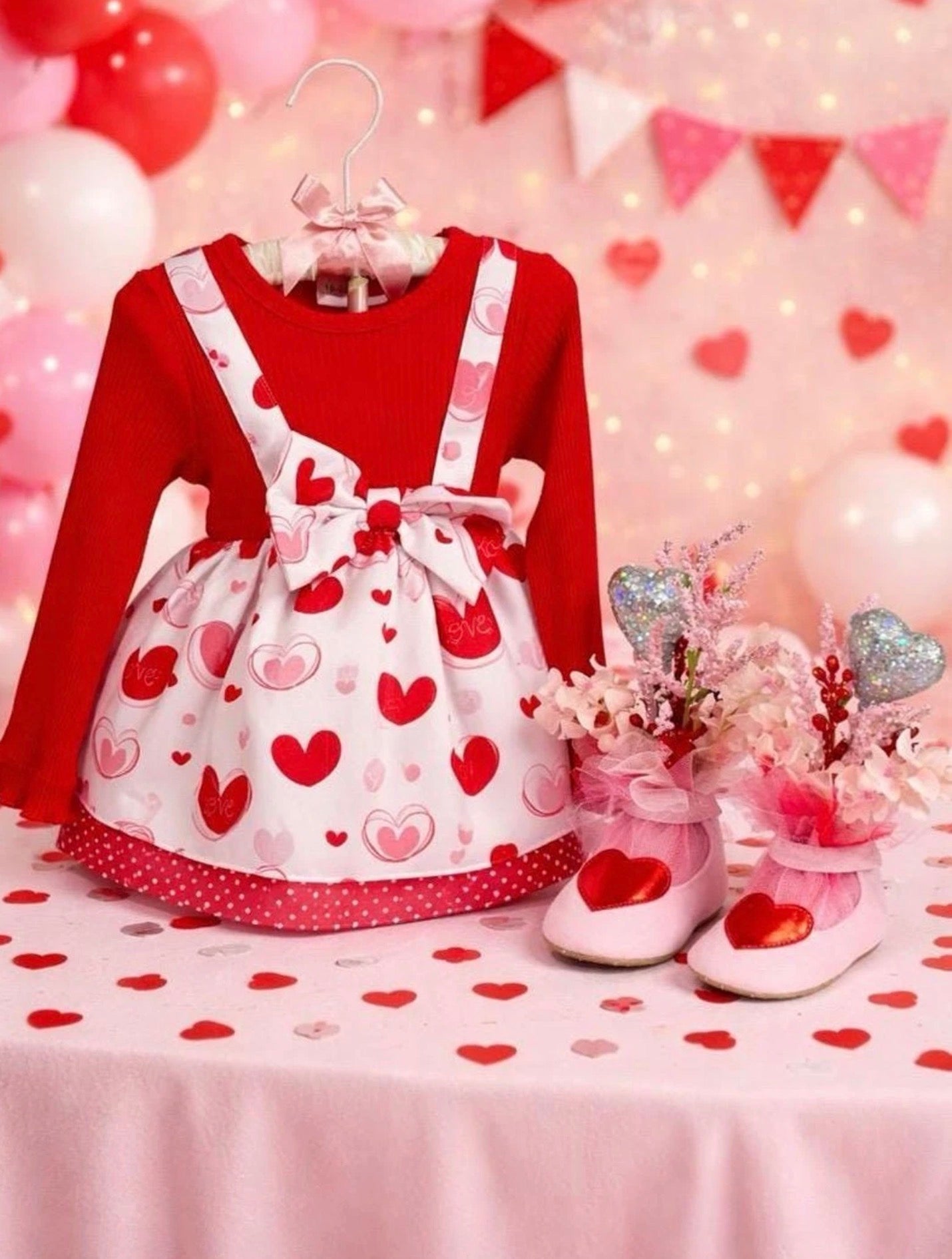 Valentine Baby Girl Dress Centerpiece | Heart Theme Keepsake Outfit