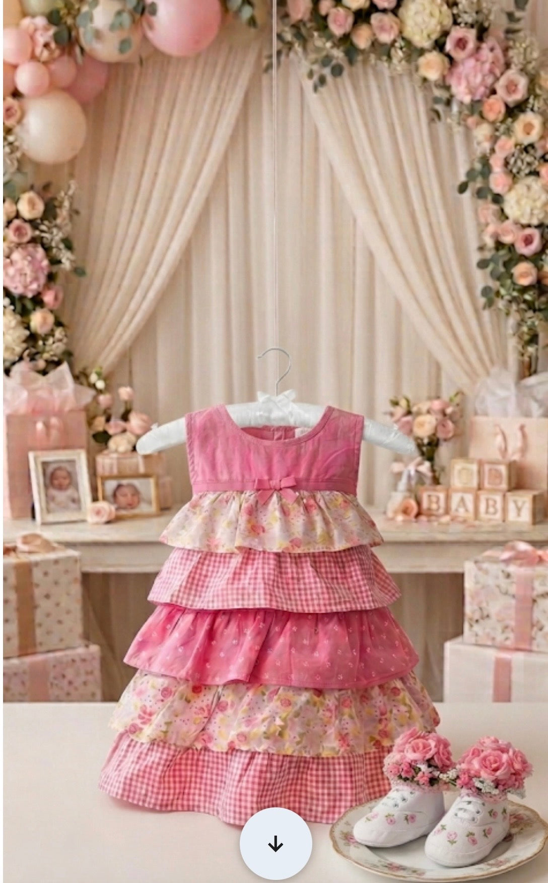 Pink Floral Baby Shower Dress Centerpiece | Girl Birthday Keepsake Outfit