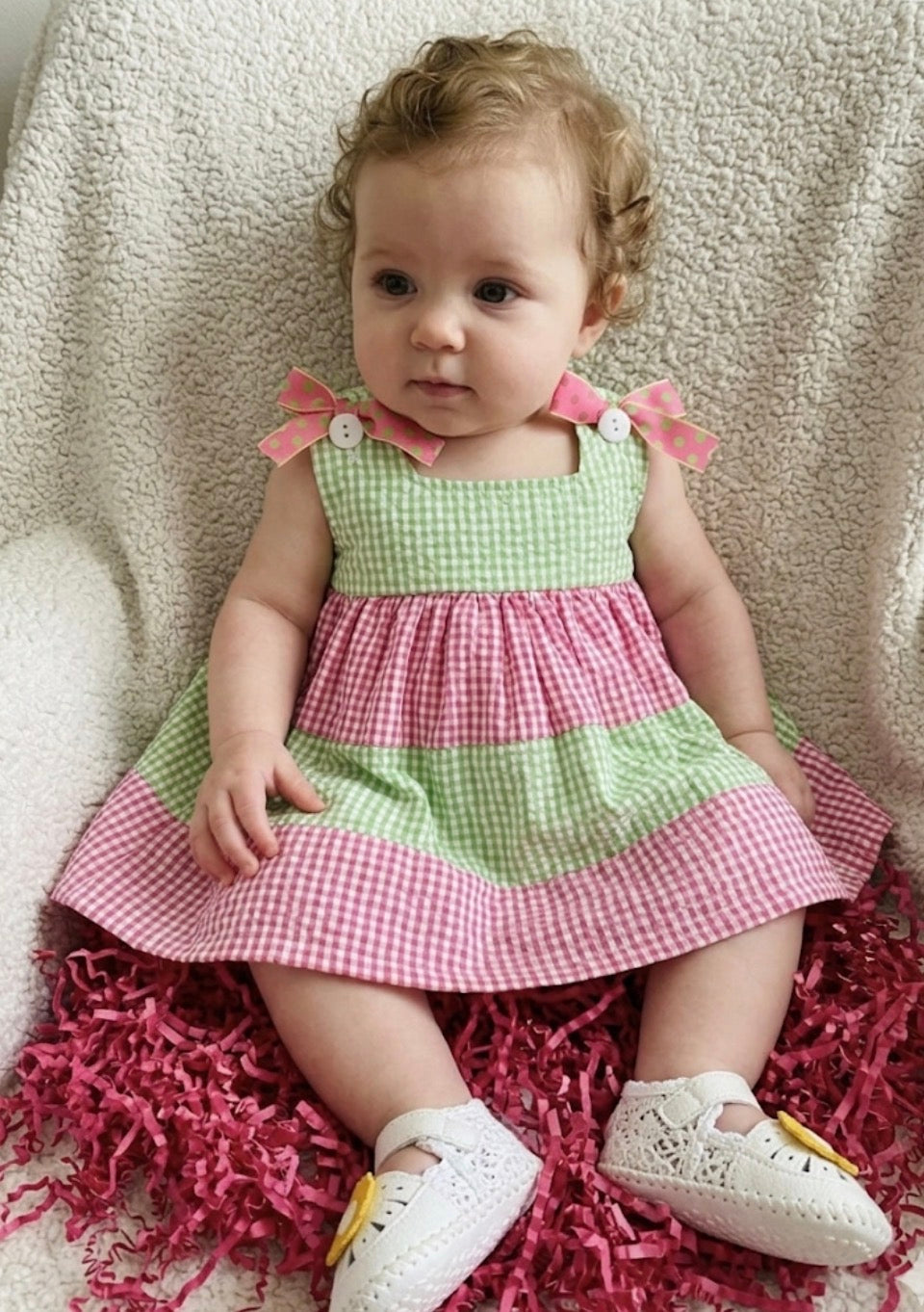 Pink & Green Gingham Baby Shower Dress Centerpiece | Infant Keepsake Outfit