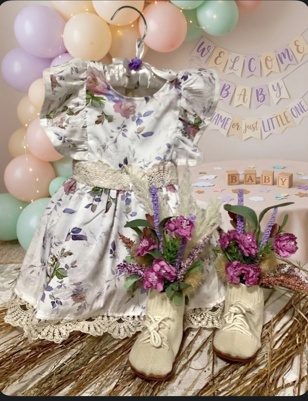 Boho Floral Baby Shower Dress Centerpiece | Table to Outfit Keepsake