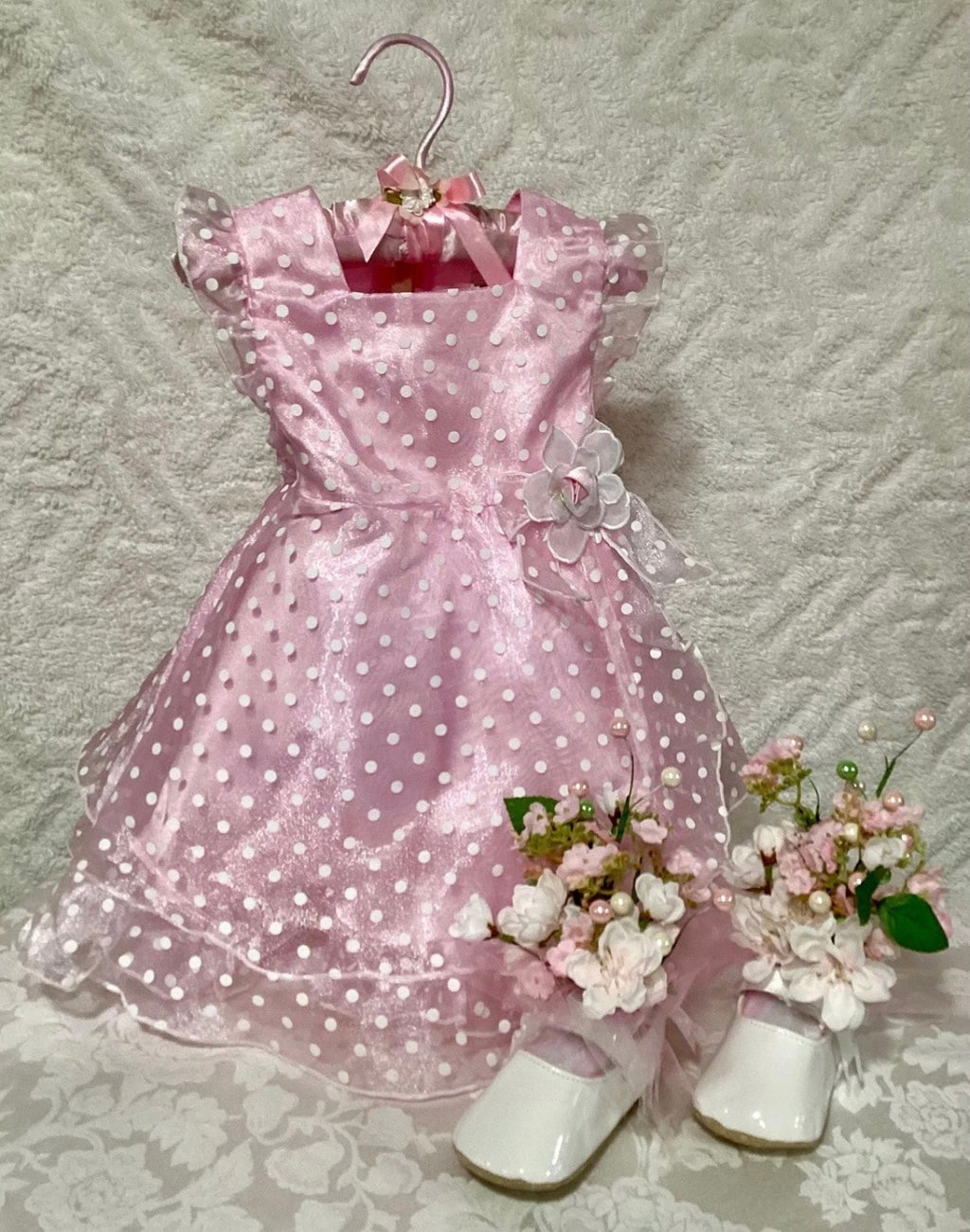 Pink Polka Dot Baby Shower Dress Centerpiece | Handcrafted Keepsake Outfit