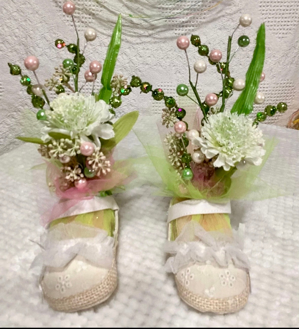 Green Gingham Baby Shower Dress Centerpiece | Handcrafted Keepsake Set