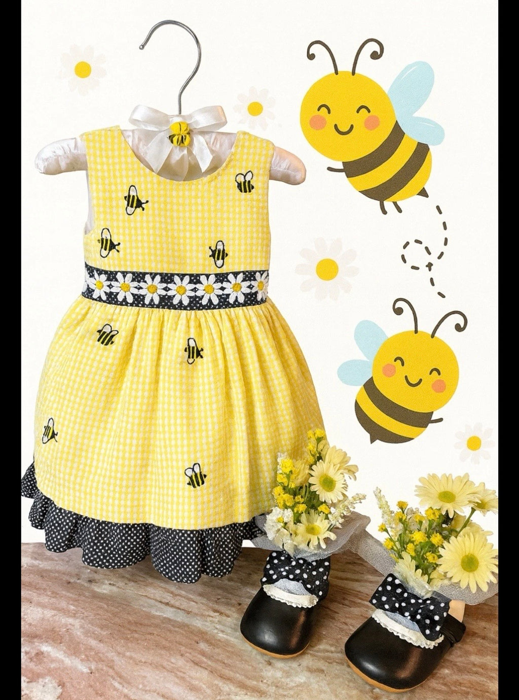 Bee Theme Baby Shower Dress Centerpiece | Girl Birthday Keepsake Outfit