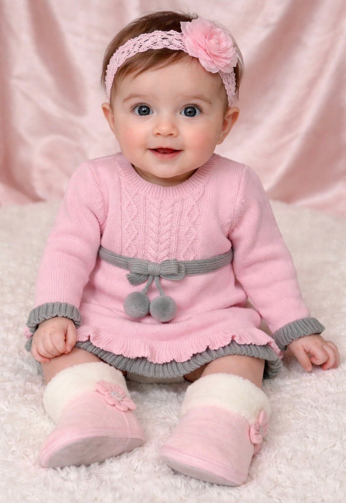 Pink Cable-Knit Baby Shower Centerpiece & Booties | Keepsake Outfit Set